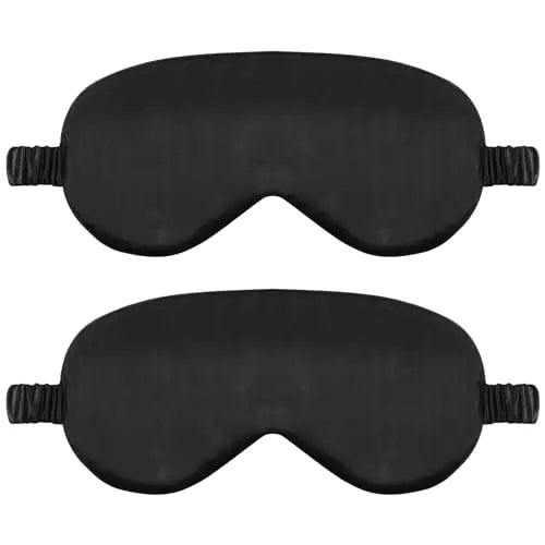 2 Pack Sleep Mask Silk Eye Mask Cover for Sleeping Soft Satin Blindfold with Elastic Strap Comfortable Night Sleeping Mask for Women Men (Black)